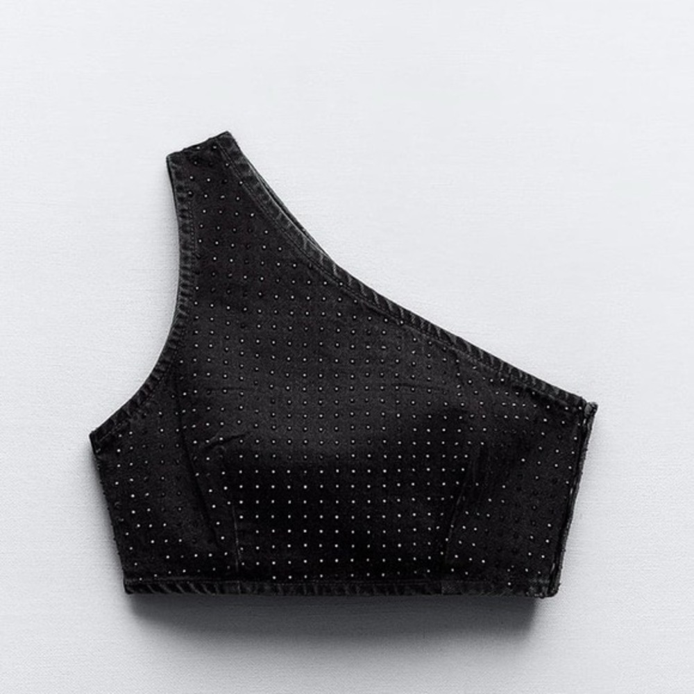 Zara Denim Crop Top With Rhinestones size medium